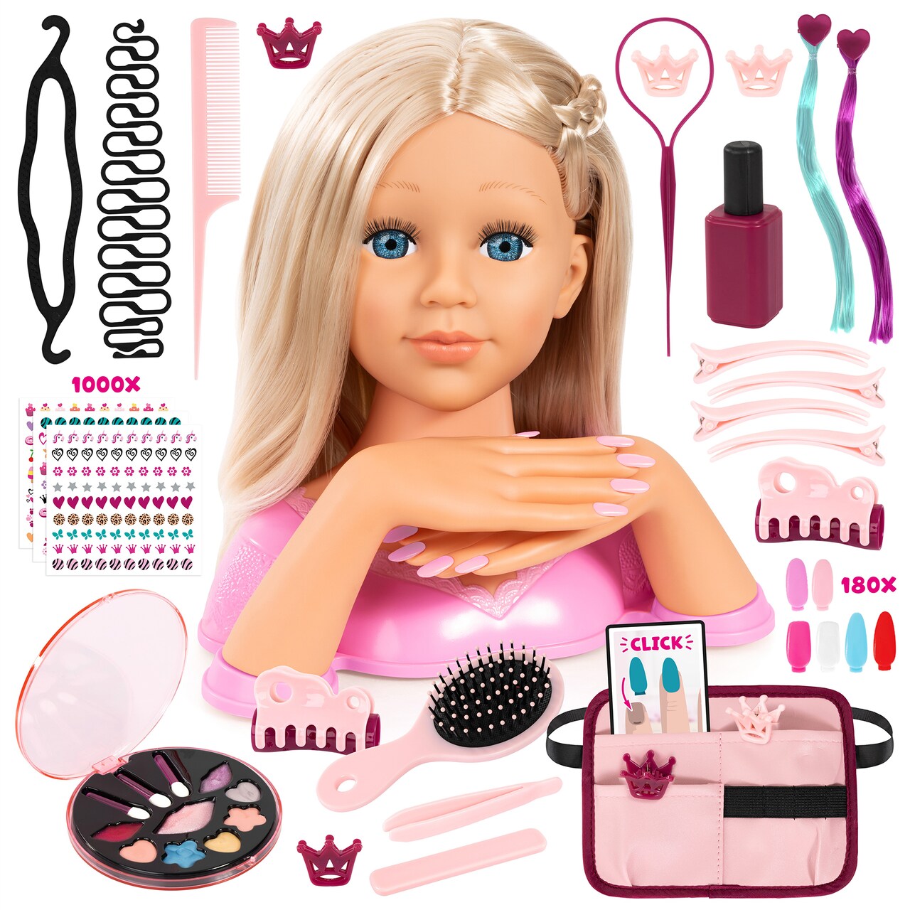 Bayer Design: Charlene Magic Nails - Blonde - Doll Styling Head, 10.5" Tall Bust, Movable Hands, Design Makeup-Hair-Nails, Beauty & Salon Toy, Kids 3+